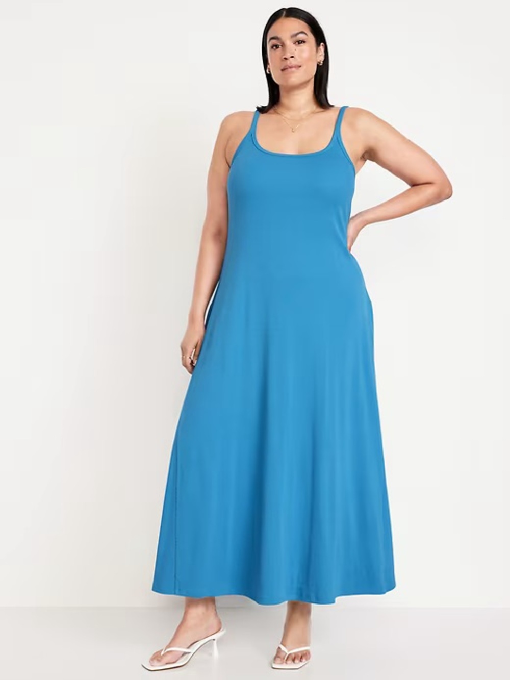 Old Navy Blue Scoop Neck Spaghetti Strap Ribbed Maxi Dress